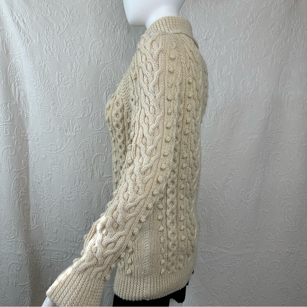 Vintage Hand Knit Wool Extra Long Aran Fisherman Knit Turtleneck Cable Sweater - Picture 3 of 12